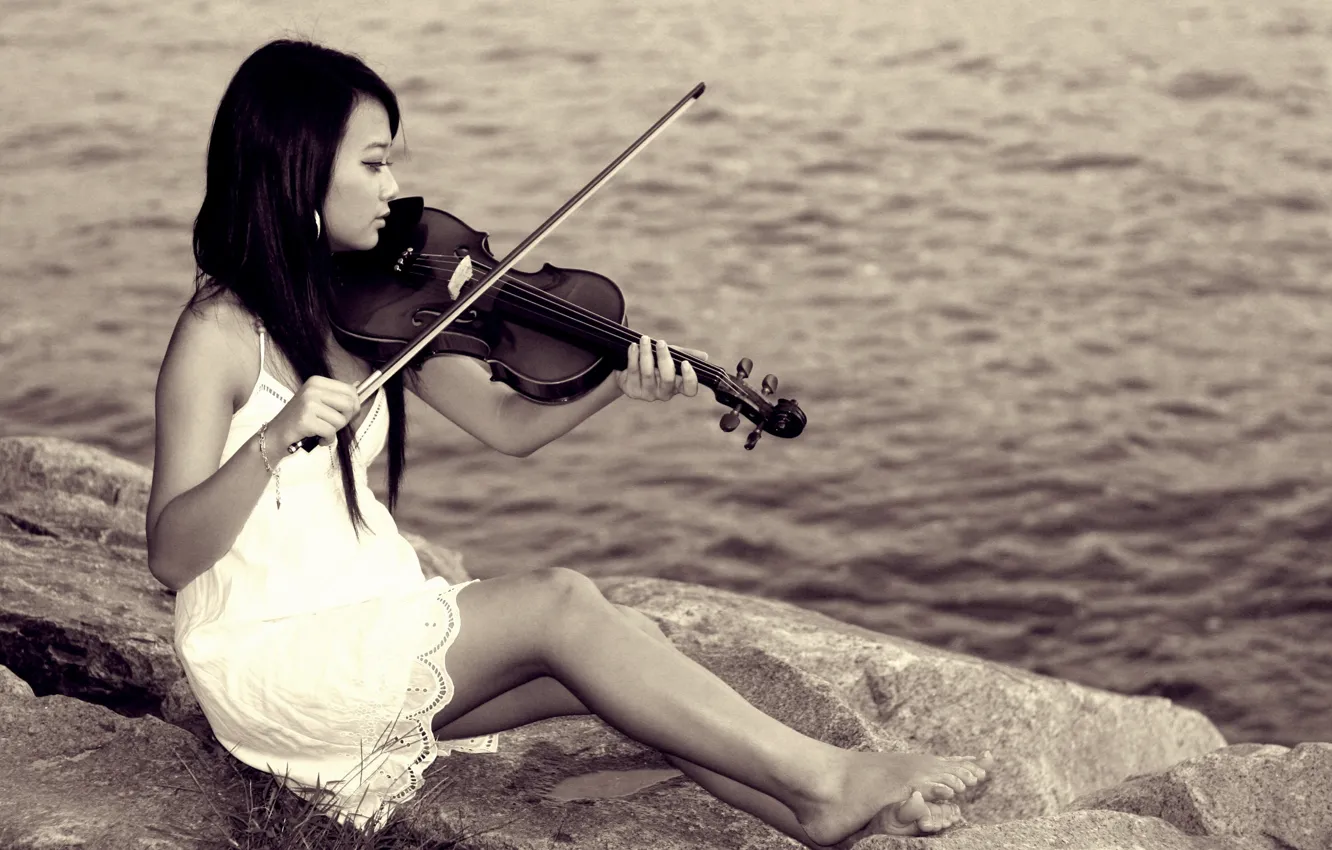 Фото обои девушка, музыка, скрипка, азиатка
