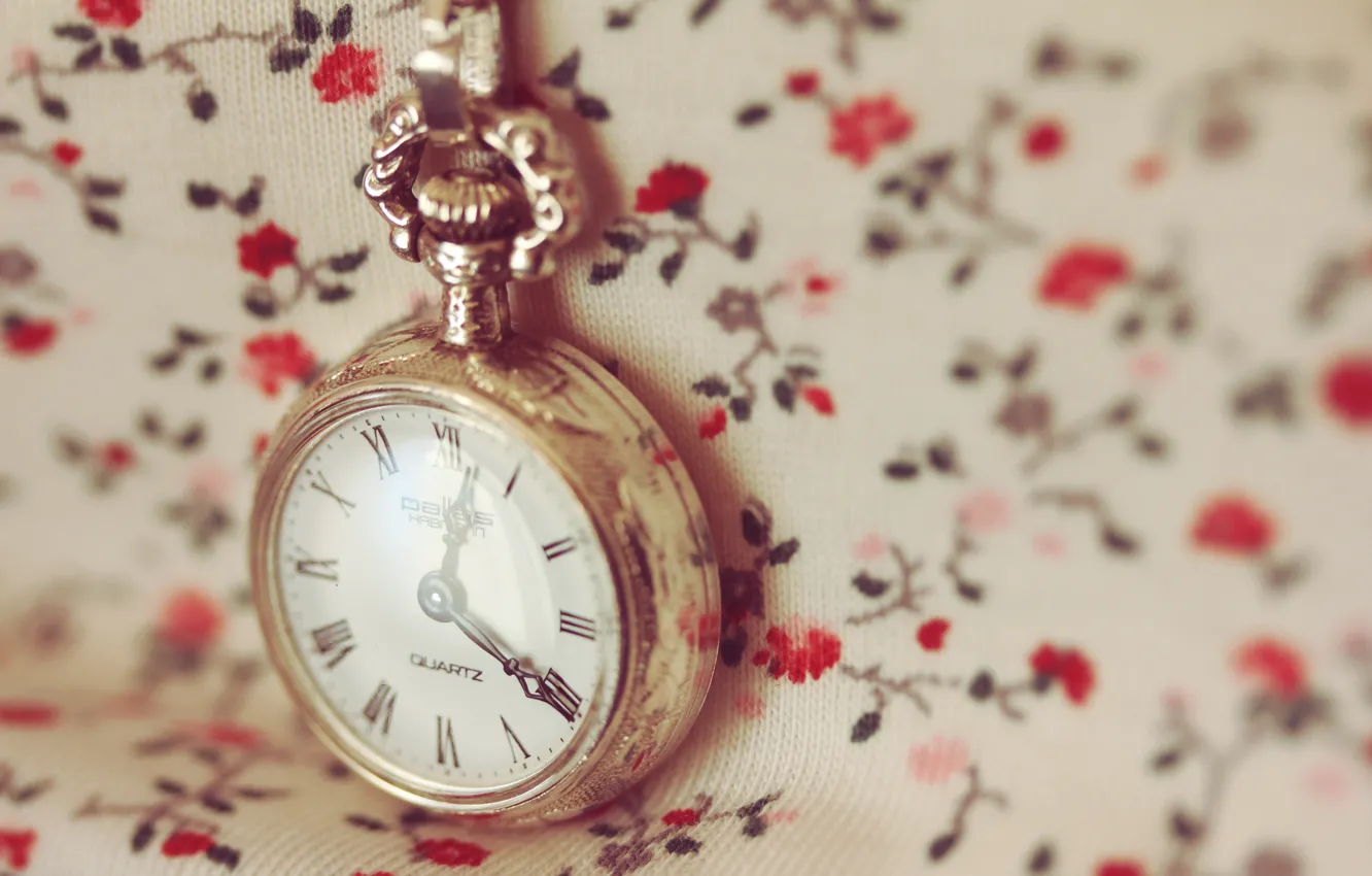 Фото обои макро, время, обои, часы, циферблат, цепочка, цветочки