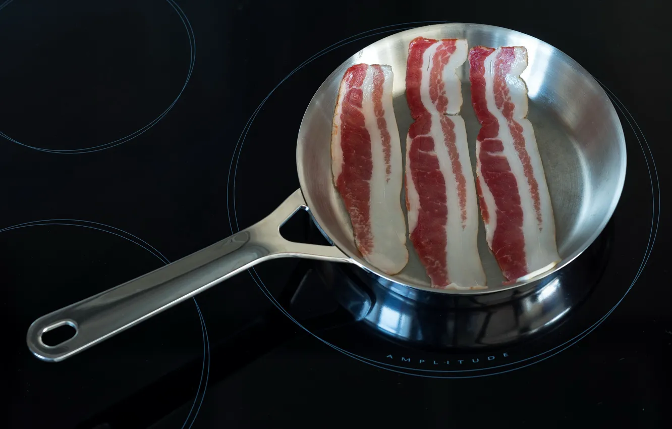 Фото обои еда, плита, мясо, сковородка, Bacon