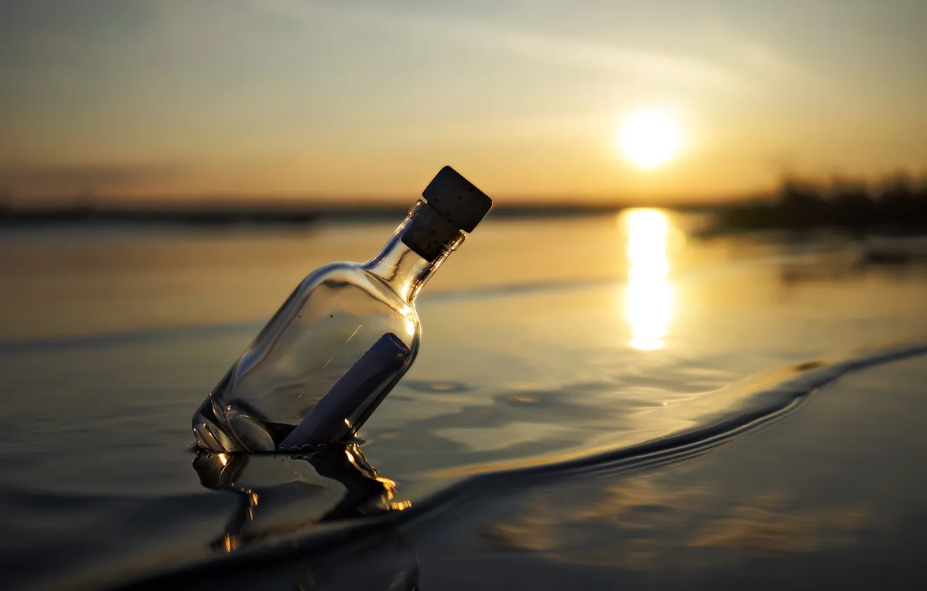 Фото обои Sunset, Message, Bottle, Odessa