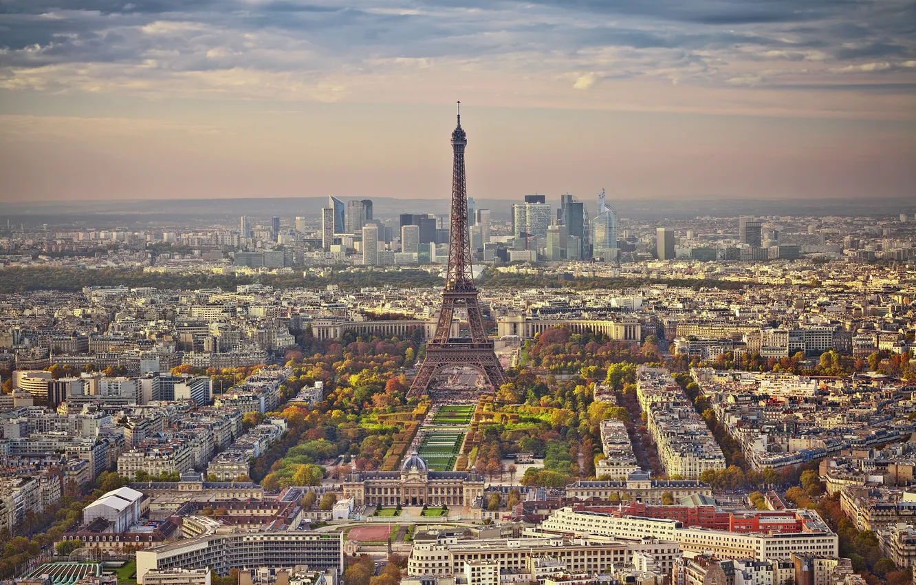 Фото обои осень, Франция, Париж, башня, панорама