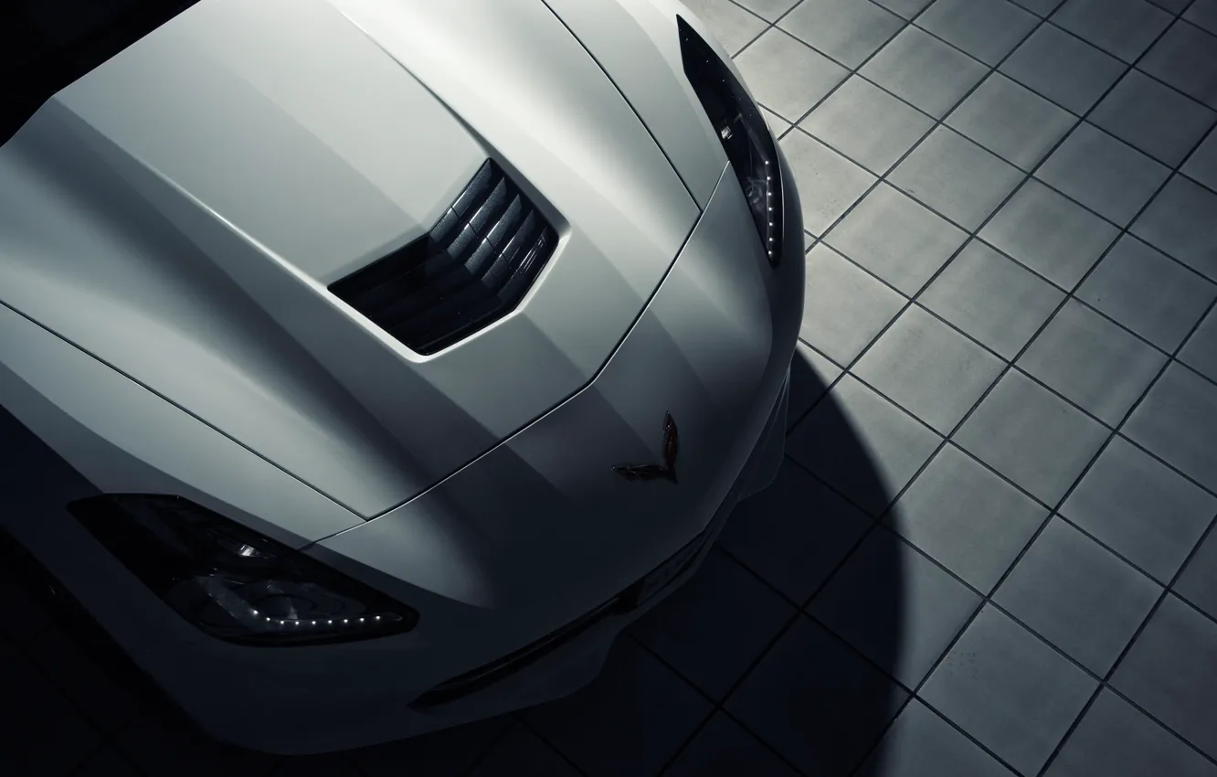 Фото обои Corvette, Chevrolet, white, front, roadster, Stingray