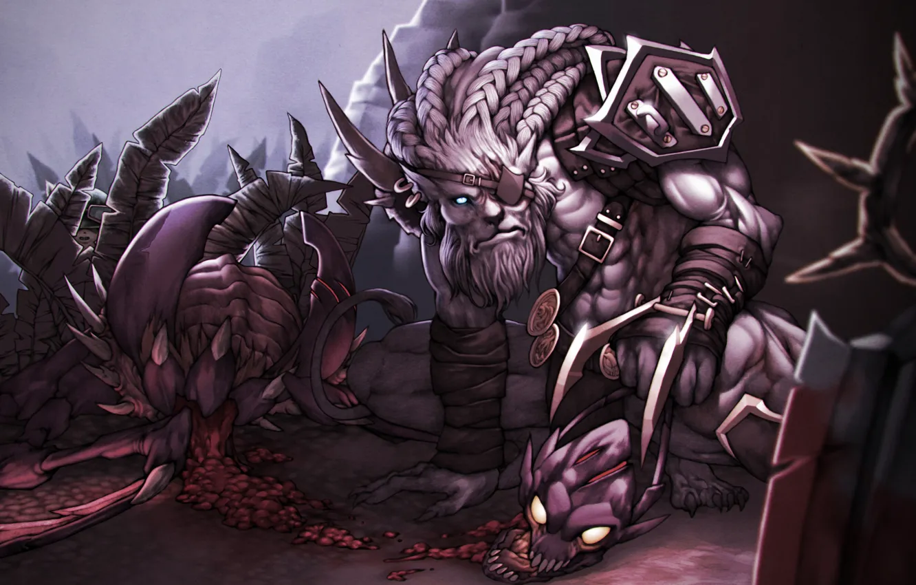 Фото обои охота, League of Legends, Rengar, Pridestalker, Cho'Gath, Terror of the Void