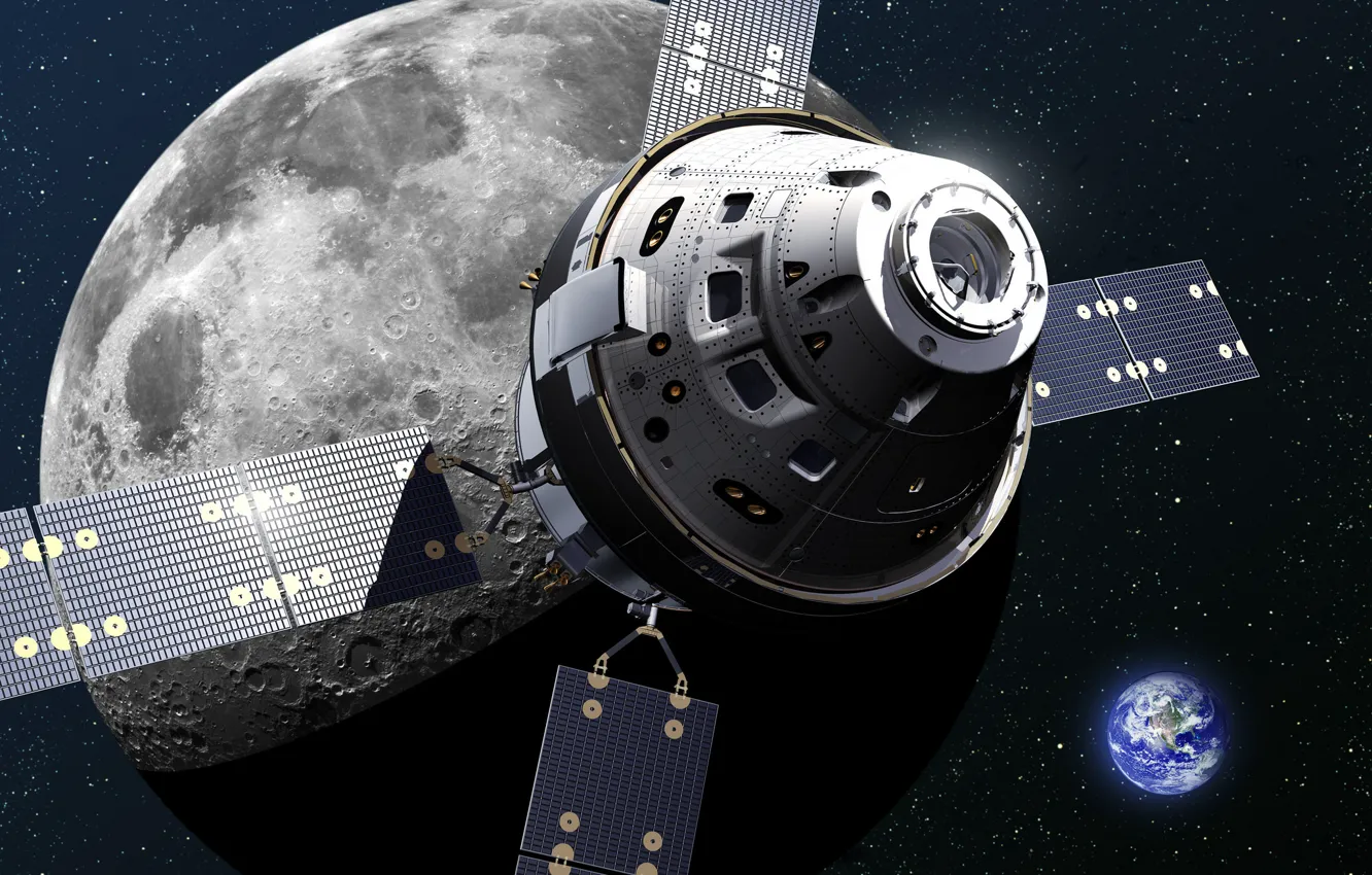 Фото обои земля, луна, корабль, космический, Orion, spacecraft