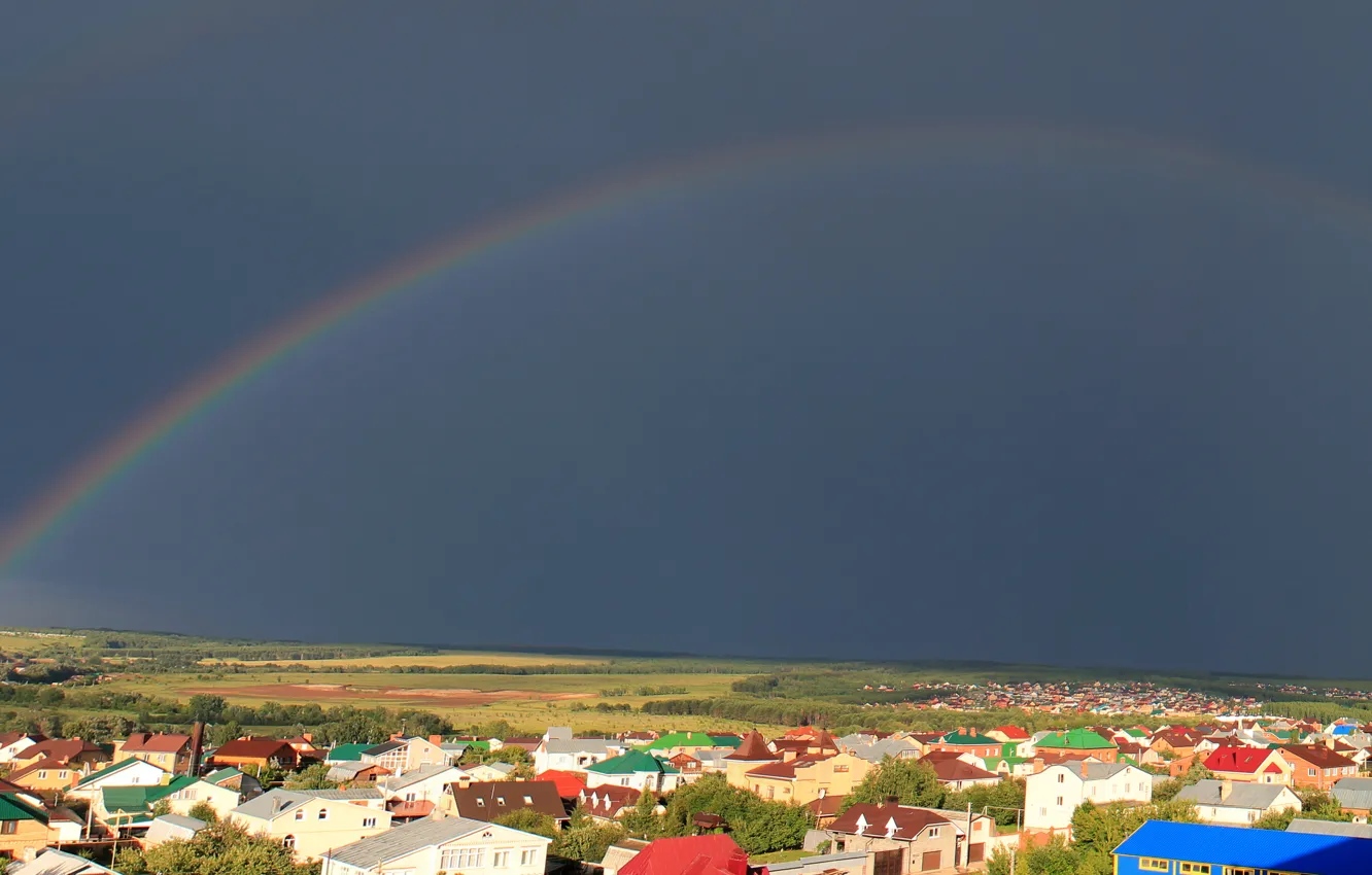 Фото обои Панорама, Радуга, Казань, Поселок, После дождя, Большие Клыки