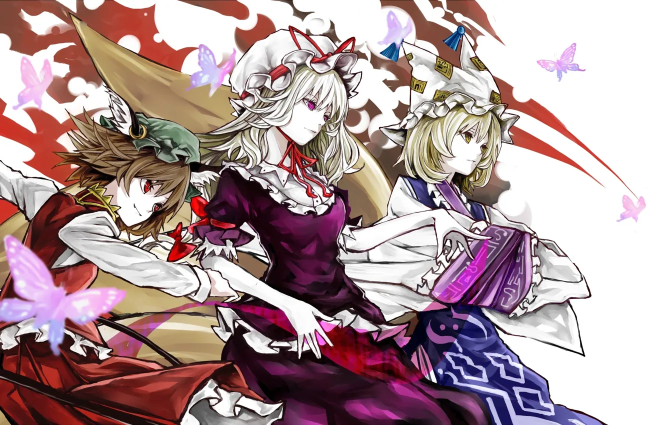 Фото обои девушки, аниме, арт, touhou, yakumo yukari, yakumo ran, chen, yutapon