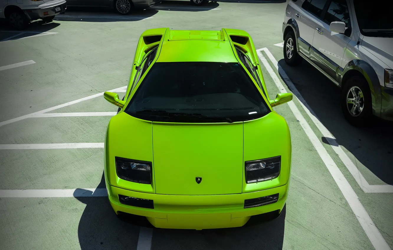 Фото обои зеленый, Lamborghini, суперкар, ламборджини, Diablo, диабло