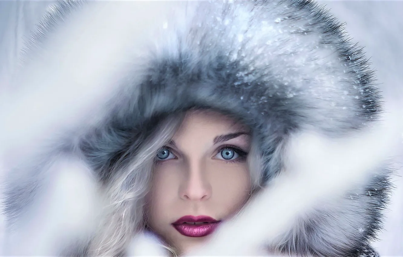 Фото обои girl, Model, long hair, photo, blue eyes, winter, snow, beauty