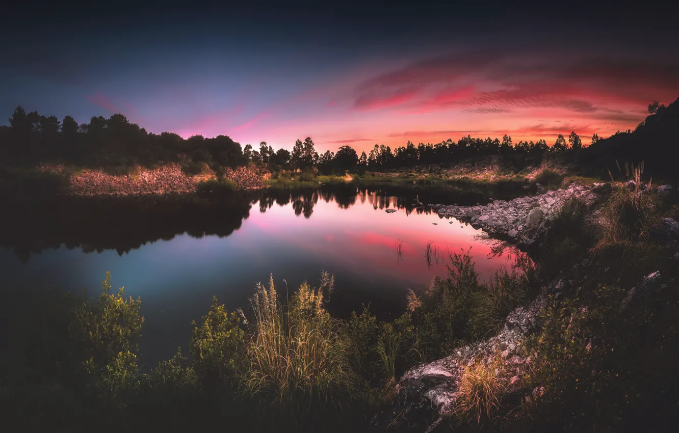 Фото обои закат, природа, озеро