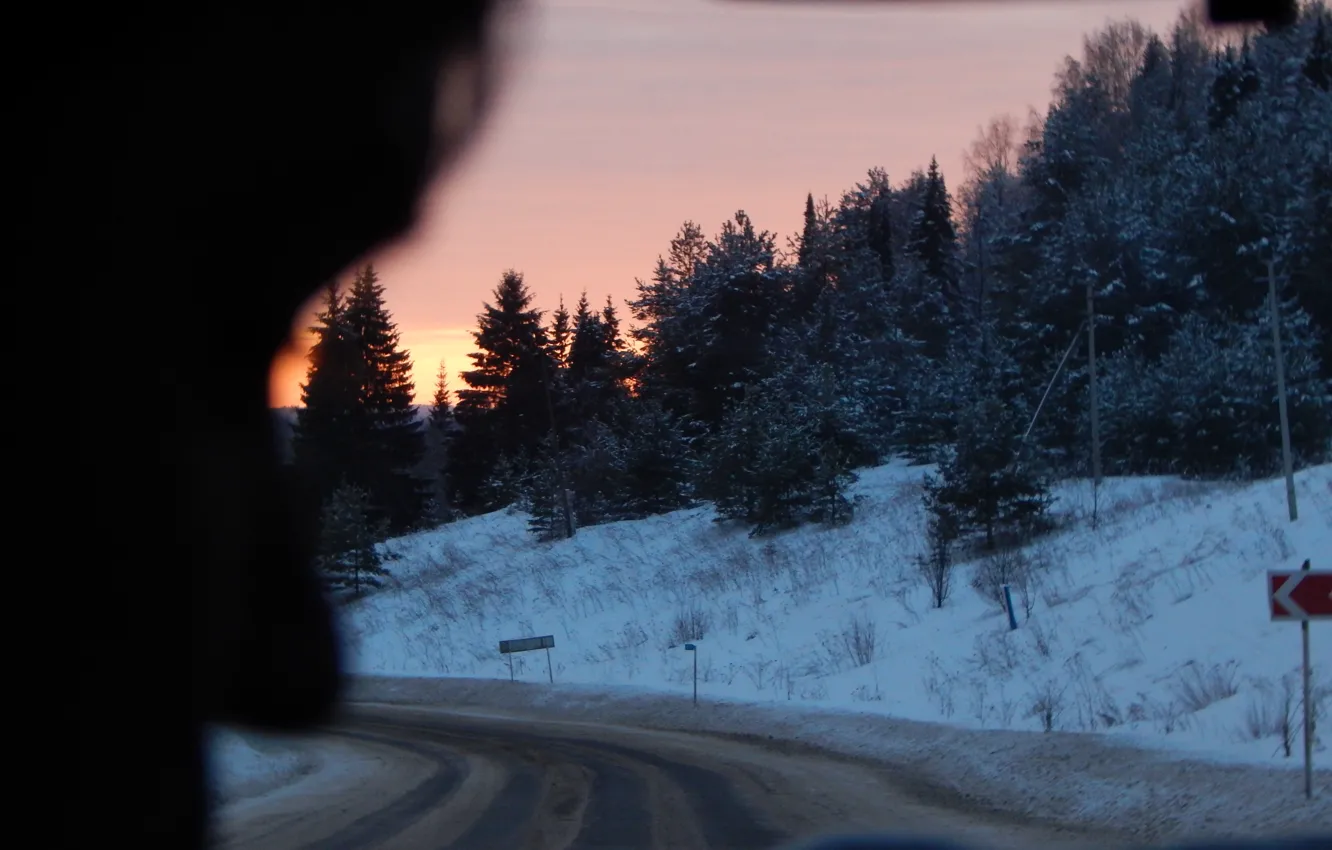 Фото обои зима, дорога, закат, Пермь