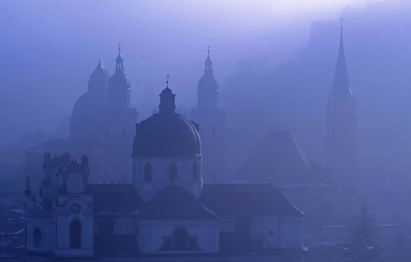 Фото обои туман, австрия, зальцбург