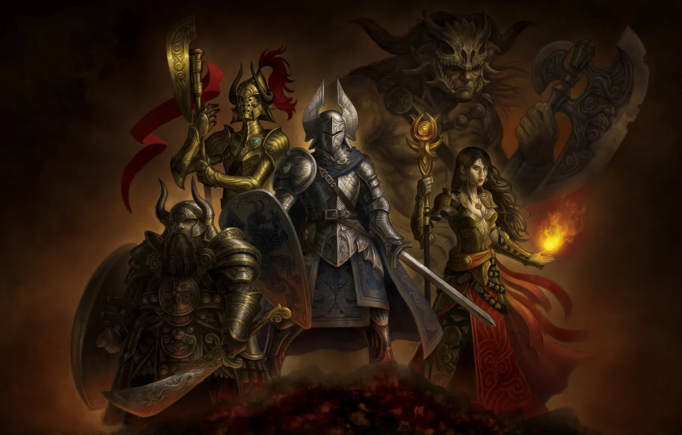 Фото обои paladin, warriors, warrior, archer, dwarf, mythical