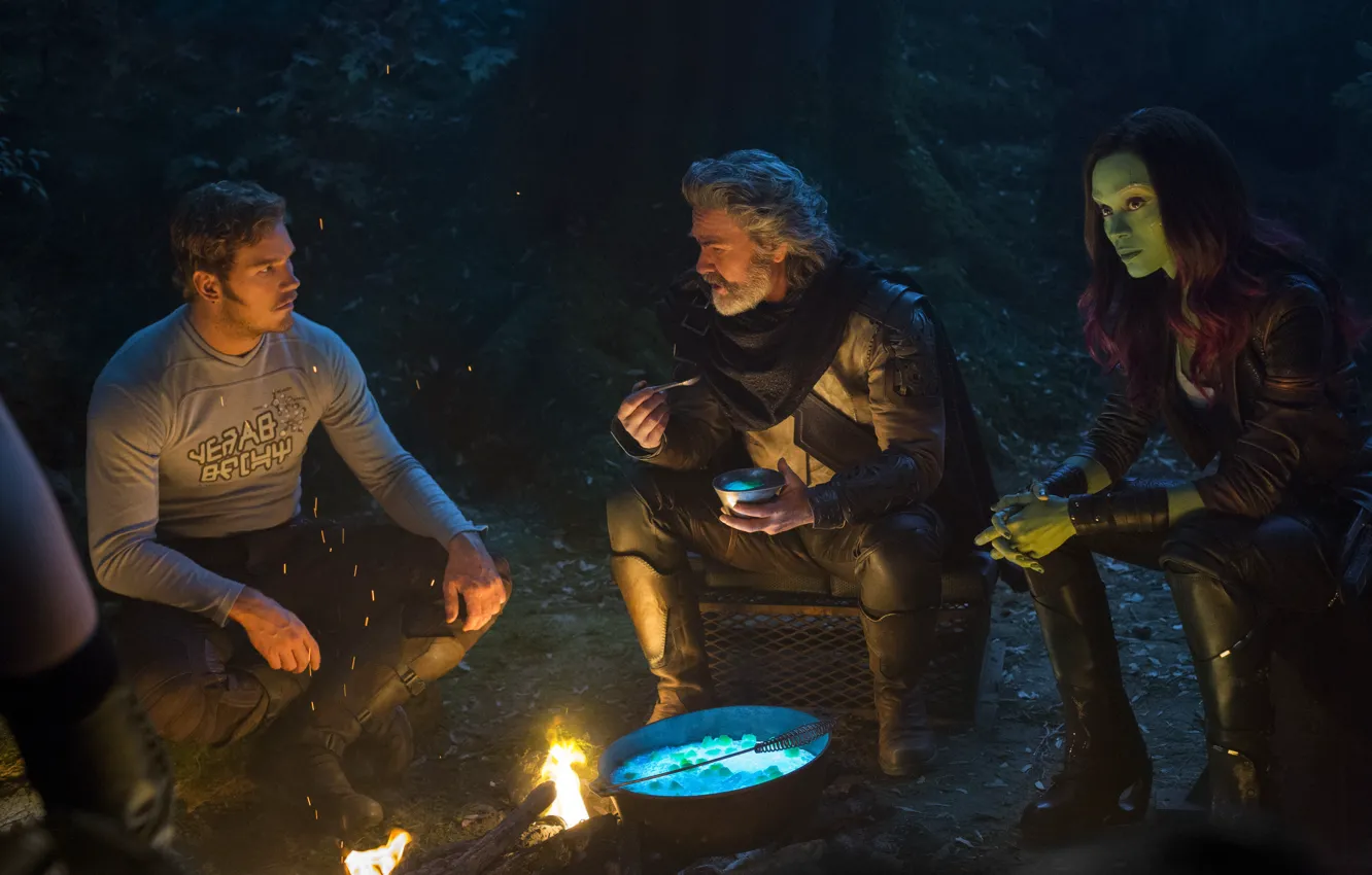 Фото обои Kurt Russell, Zoe Saldana, Peter Quill, Gamora, Chris Pratt, Ego, Guardians of the Galaxy Vol. …