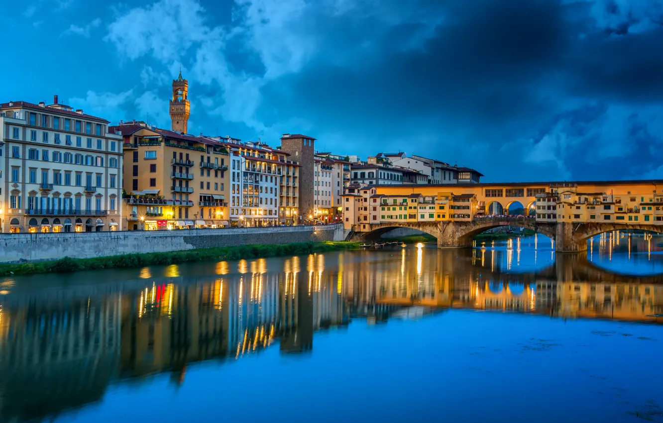 Фото обои мост, река, здания, Италия, Ponte Vecchio Florence