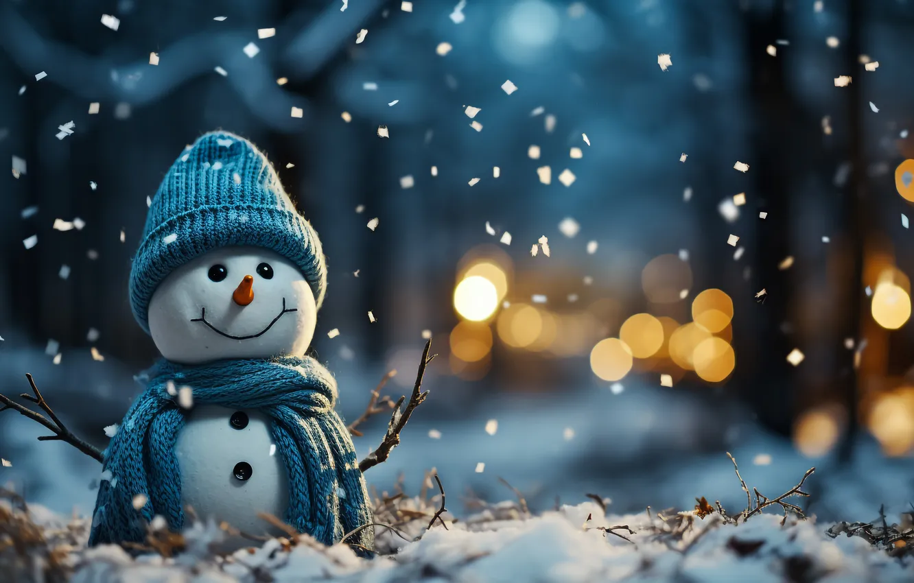 Фото обои зима, снег, Рождество, Новый год, снеговик, Christmas, winter, snow