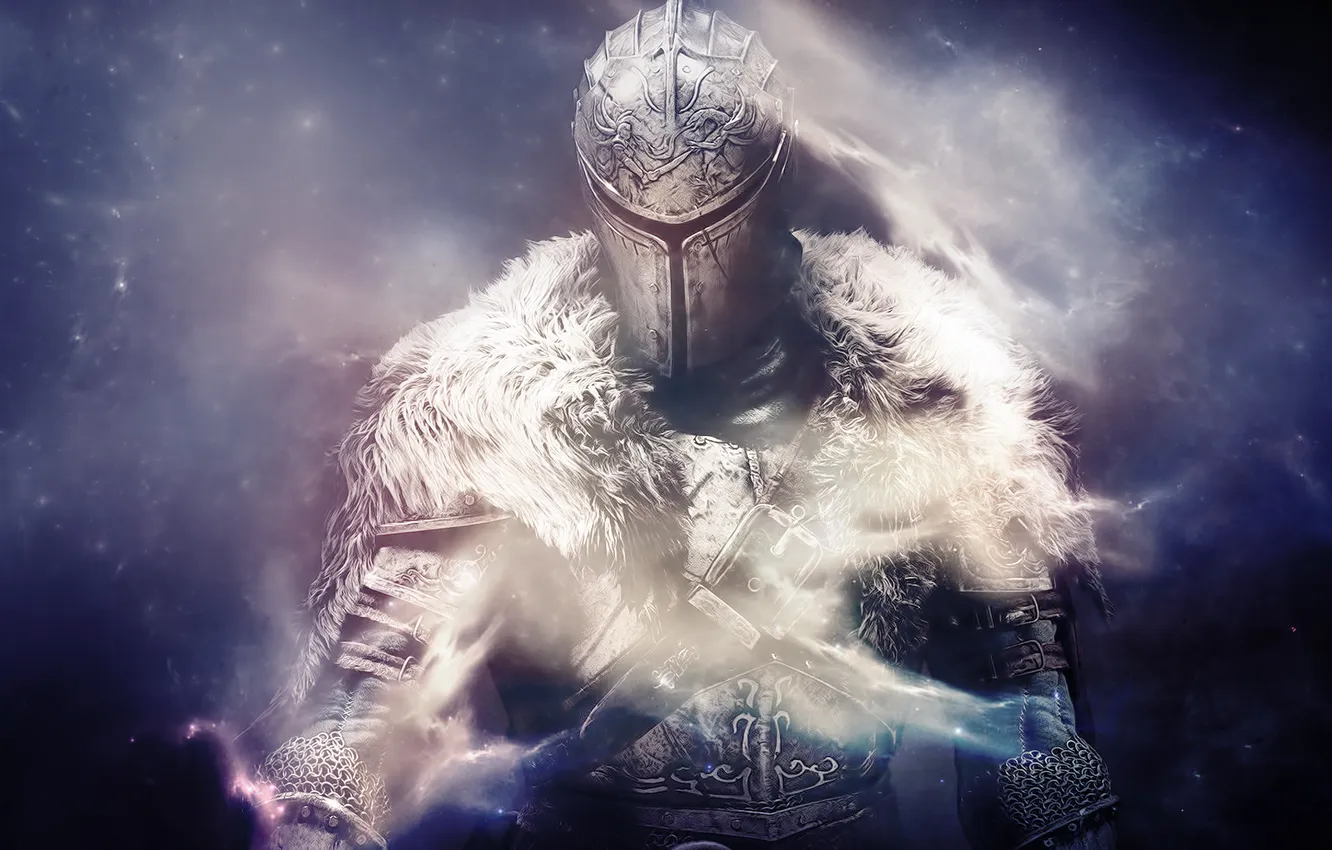 Фото обои воин, шлем, мех, доспех, Dark Souls 2
