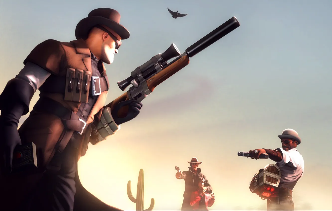 Фото обои Team Fortress 2, steampunk, Engineer, Demoman, Подрывник, Инжeнер