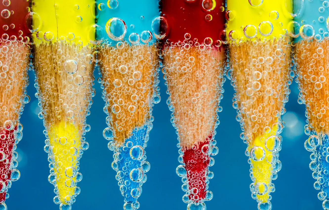 Фото обои colors, colorful, red, bubbles, yellow, blue, water, miscellanea
