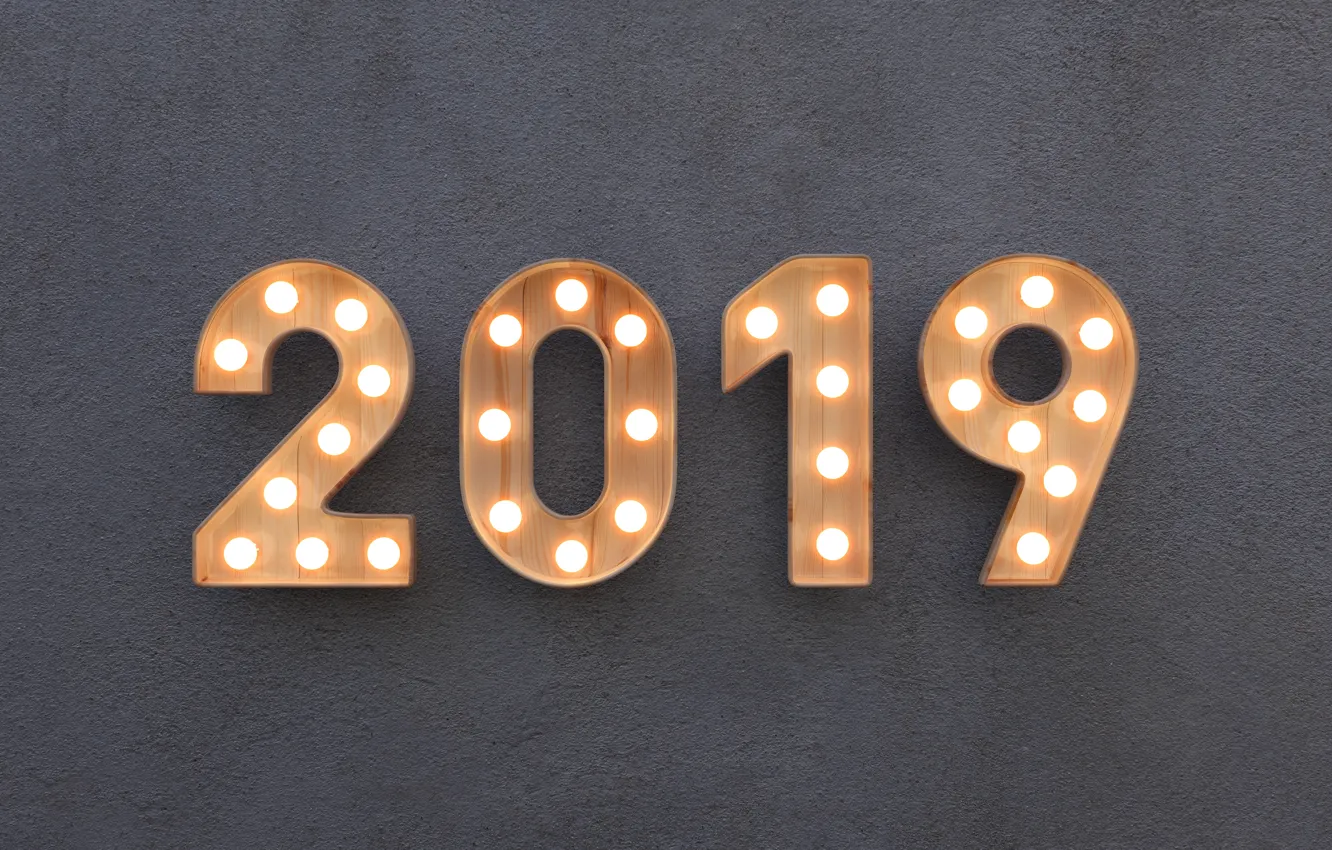 Фото обои Новый Год, цифры, light, background, New Year, Happy, 2019