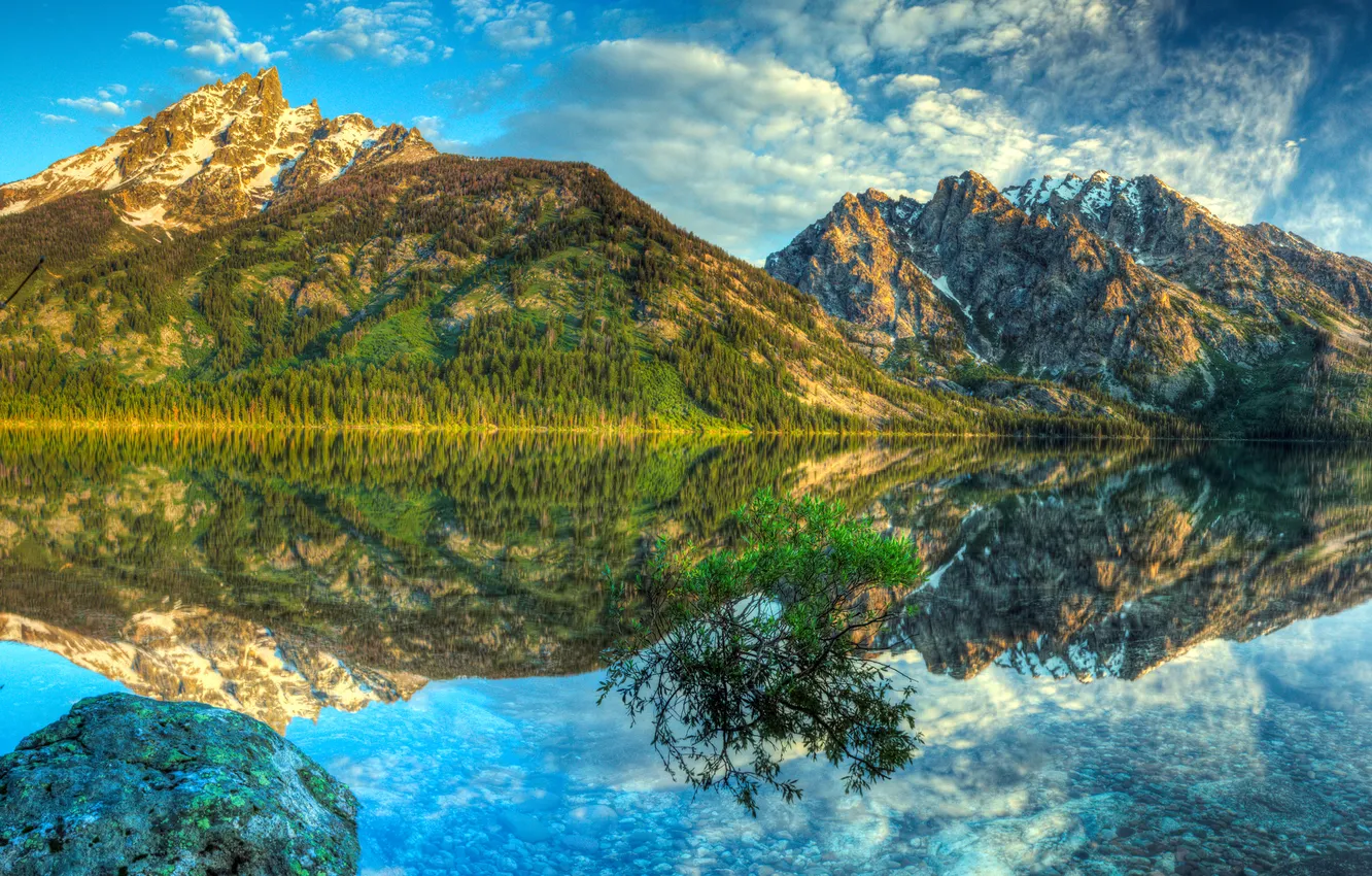 Фото обои озеро, отражение, гора