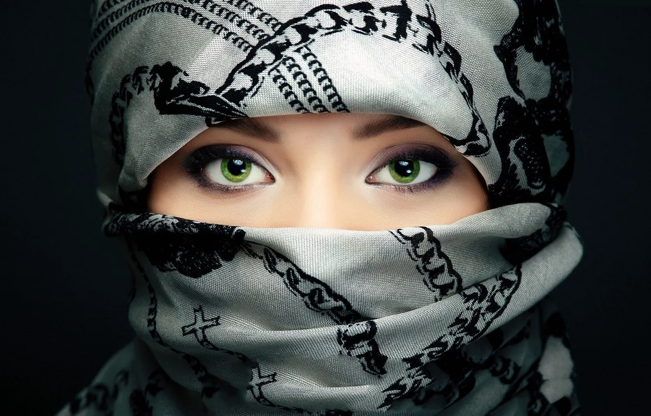 Фото обои глаза, взгляд, фон, зеленые, хиджап