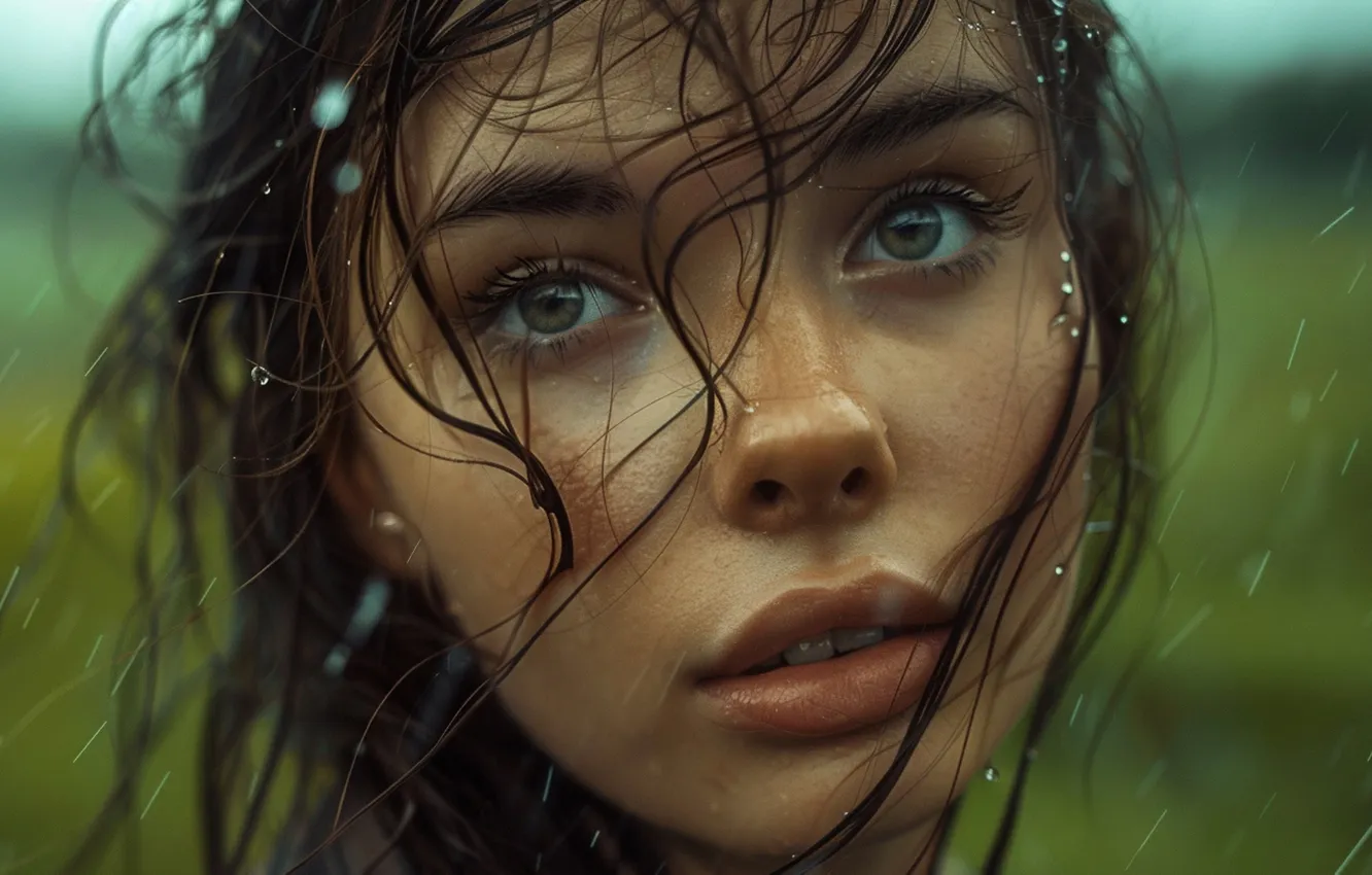 Фото обои взгляд, вода, девушка, капли, брызги, крупный план, лицо, портрет