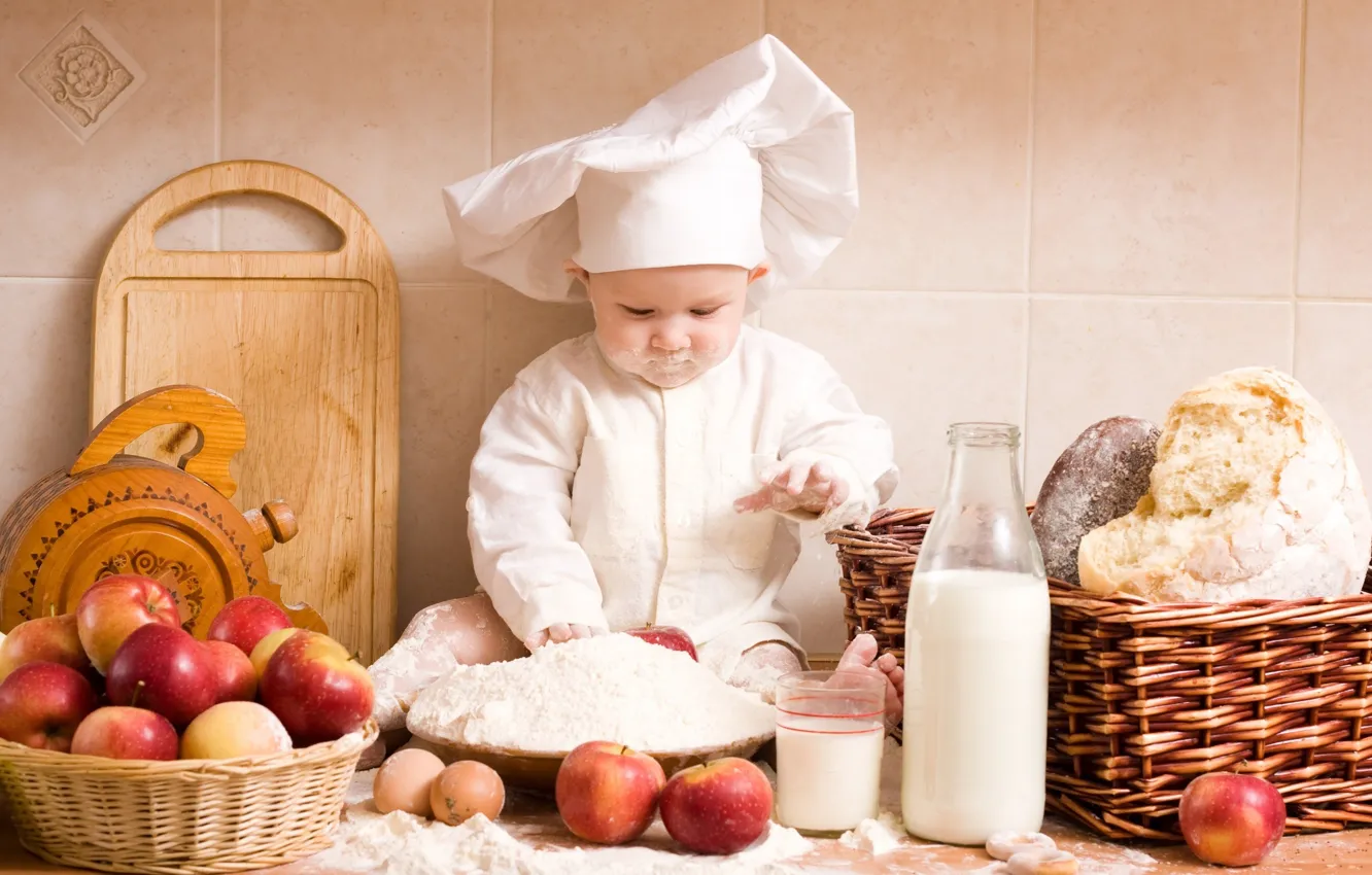 Фото обои ребенок, кухня, повар