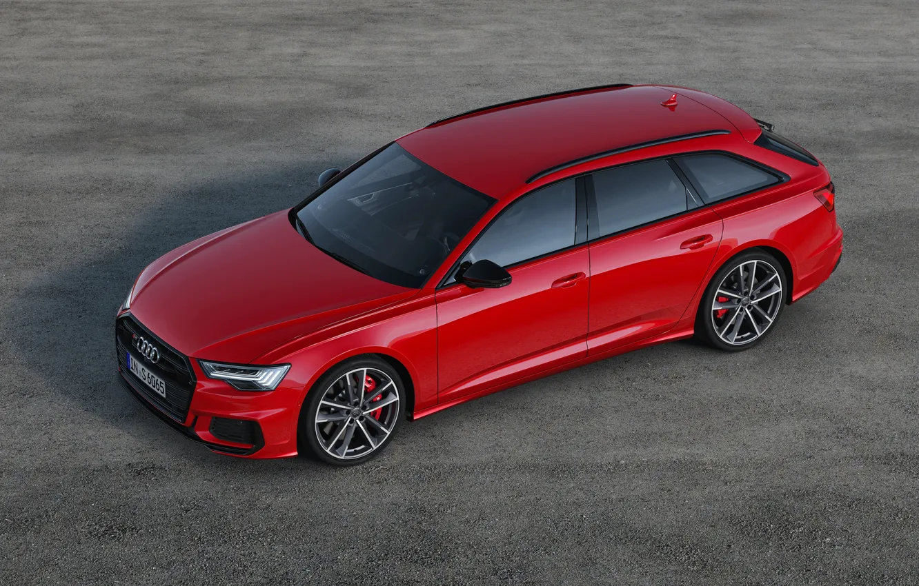 Фото обои асфальт, красный, фон, Audi, универсал, 2019, A6 Avant, S6 Avant