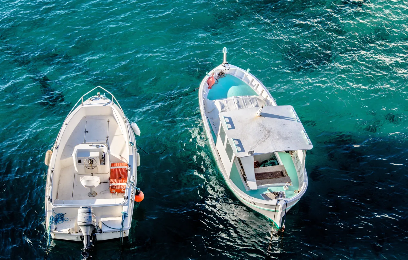 Фото обои sea, ocean, water, two, day, liquid, boats, motorboats