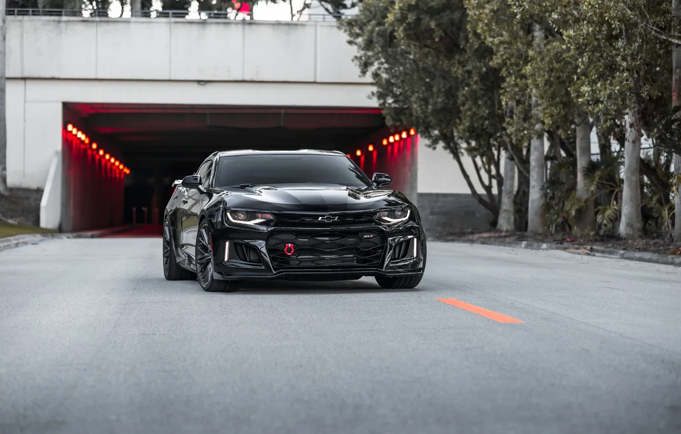 Фото обои Chevrolet, Camaro, Black, America, Tunnel, Sight, ZL-1