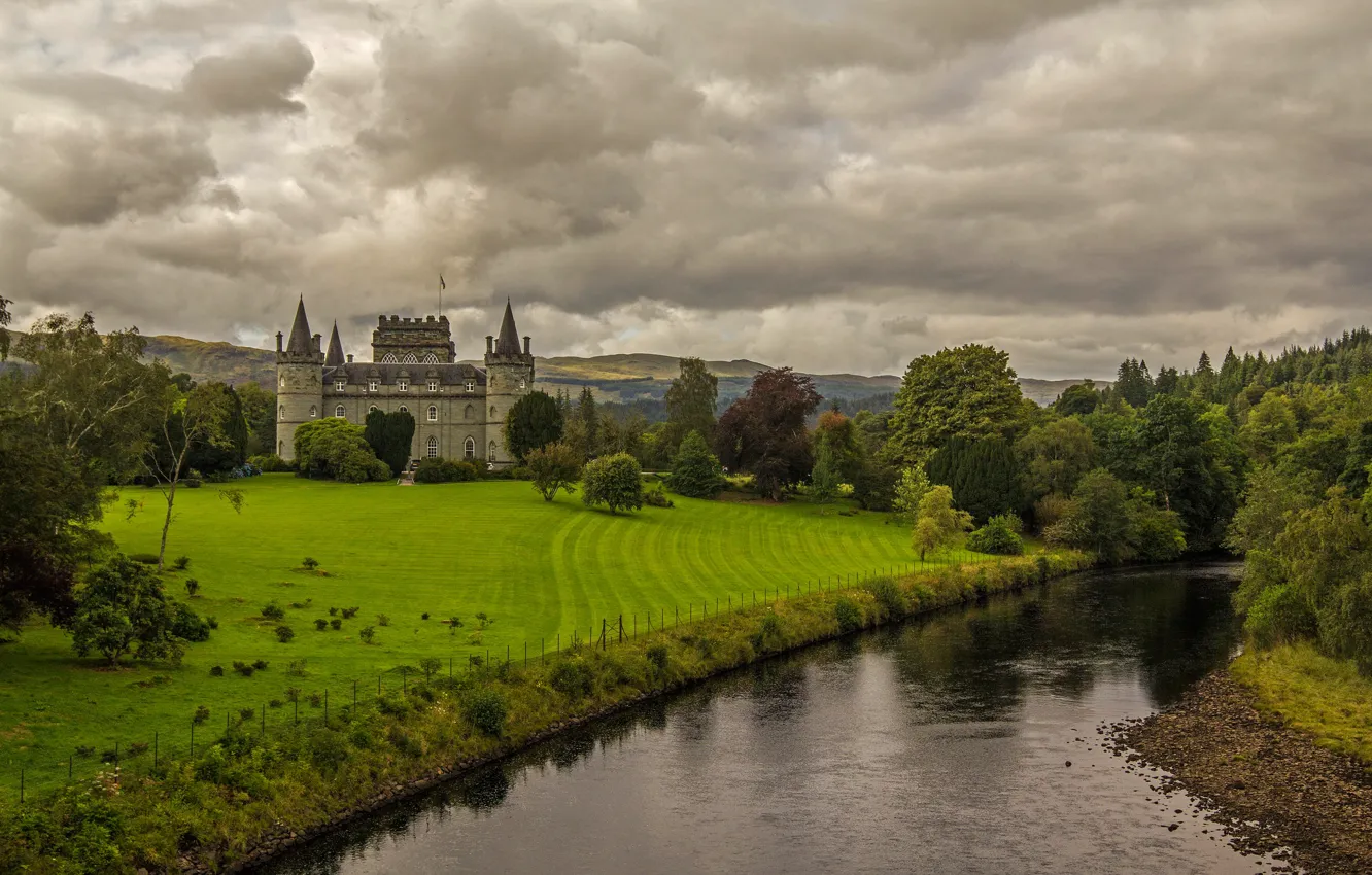 Фото обои река, замок, Шотландия, Инверари