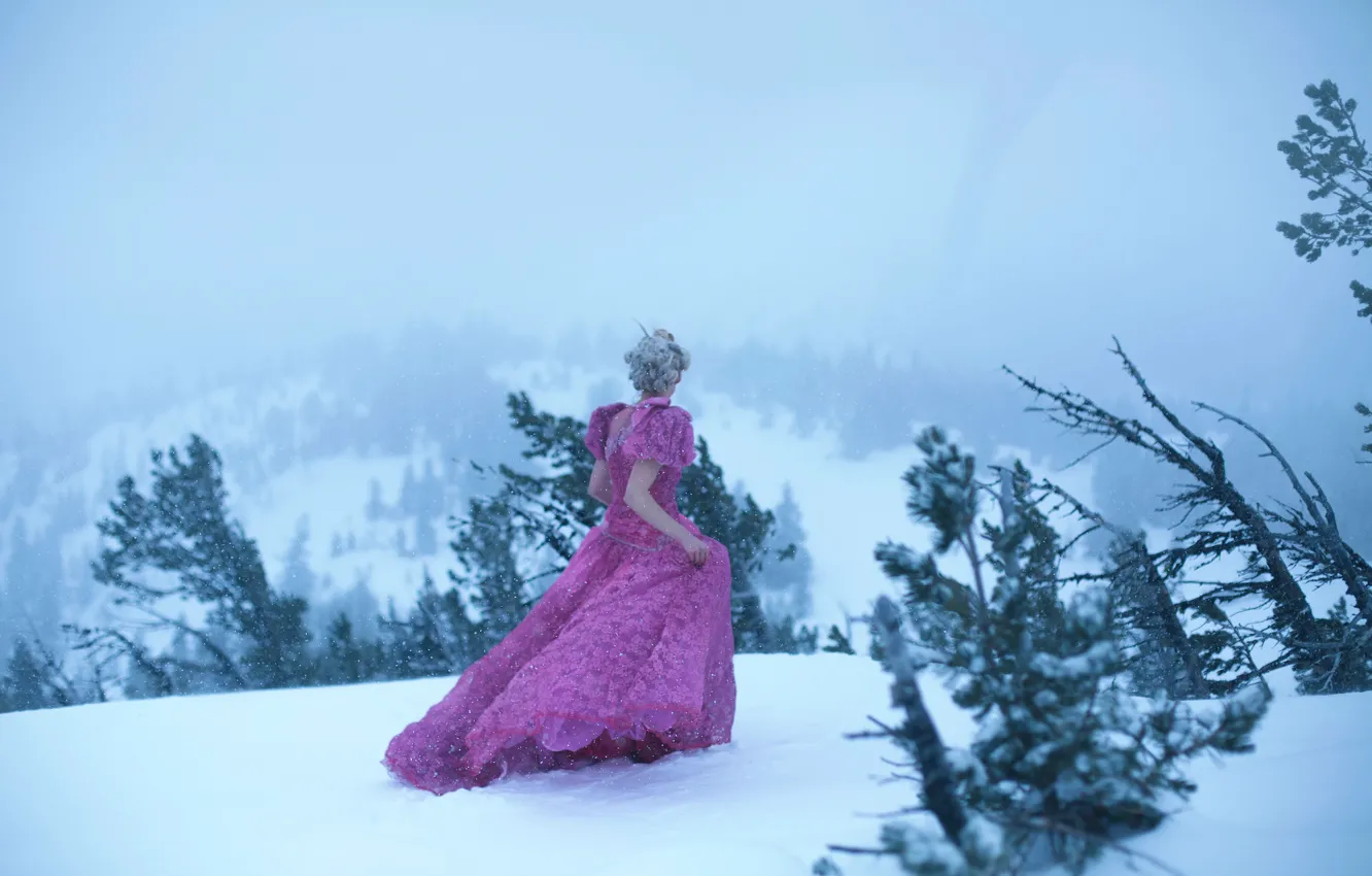 Фото обои зима, девушка, снег, природа, платье, Lichon