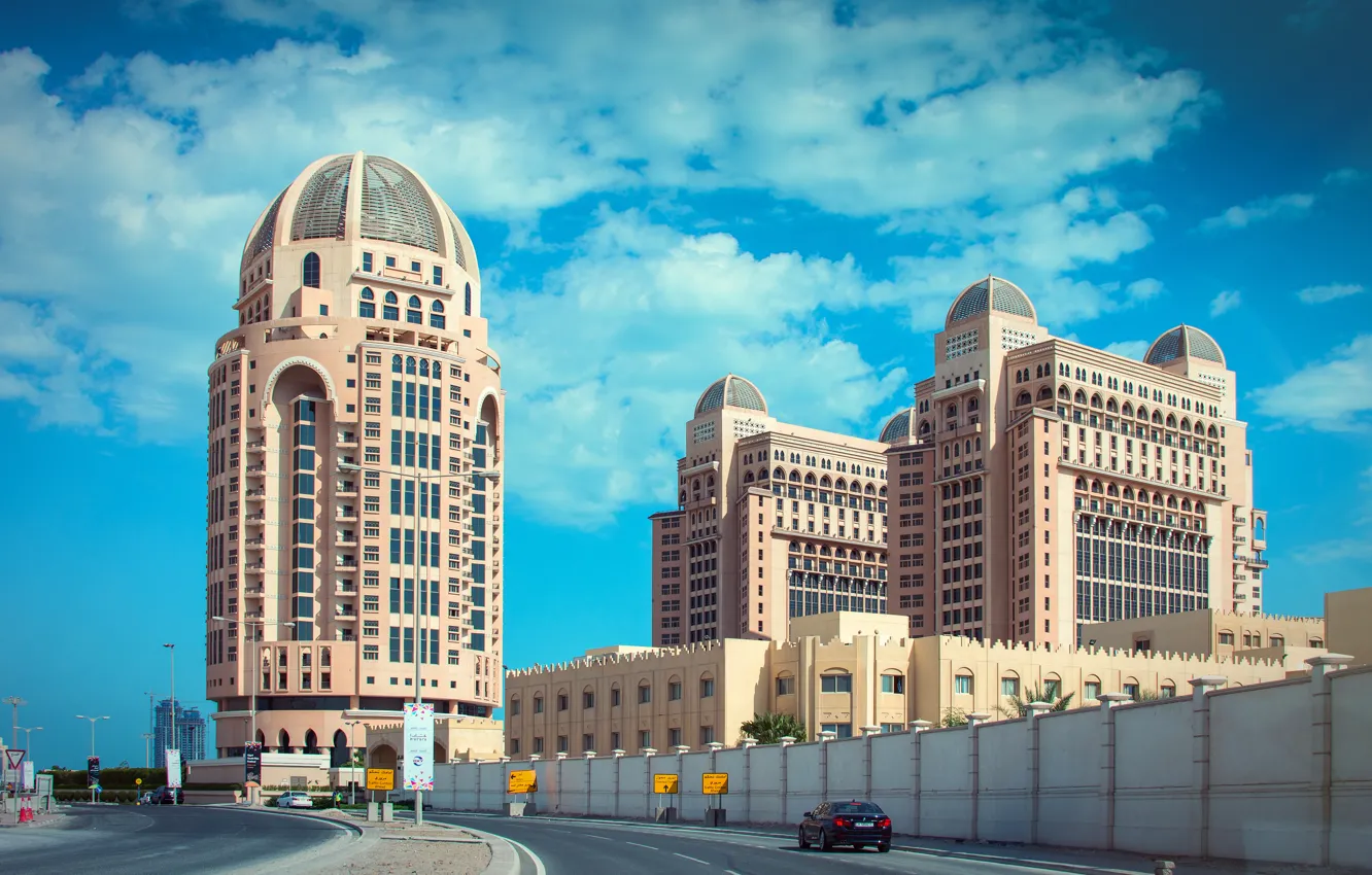 Фото обои дорога, здания, отель, Qatar, Doha, Доха, Катар, The St Regis Doha