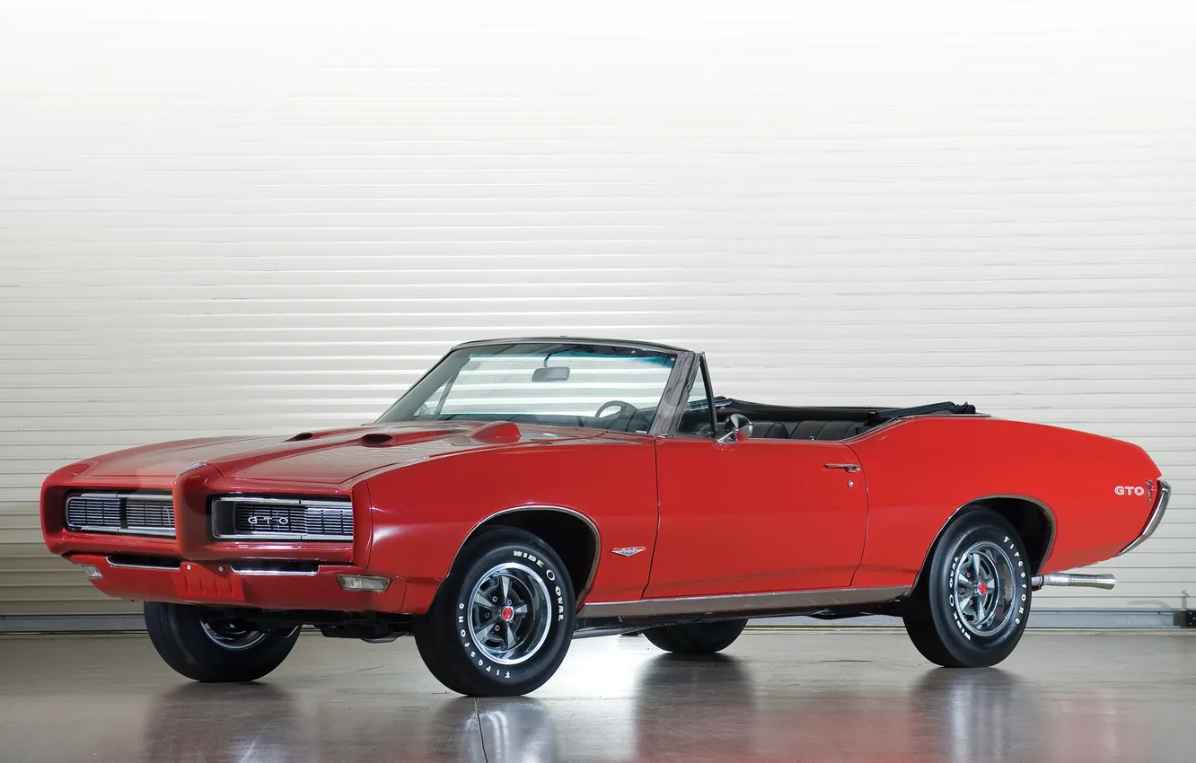 Фото обои красный, red, кабриолет, мускул кар, muscle car, pontiac, 1968, понтиак