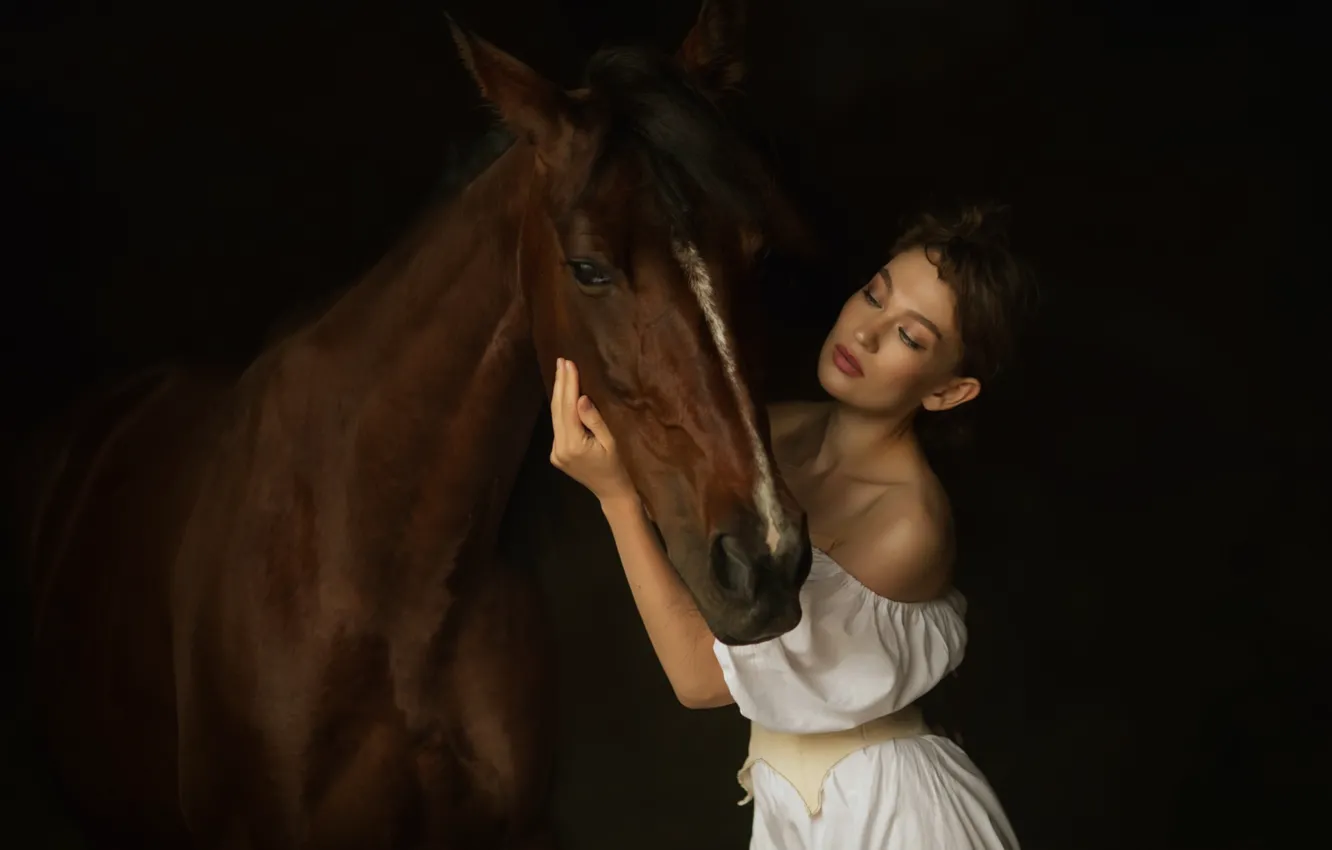 Фото обои девушка, лошадь, дружба