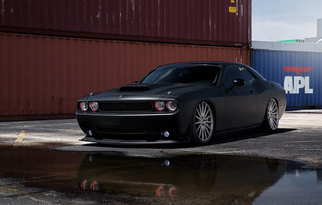 Фото обои car, черный, матовый, dodge challenger, tuning, muscle car, srt8