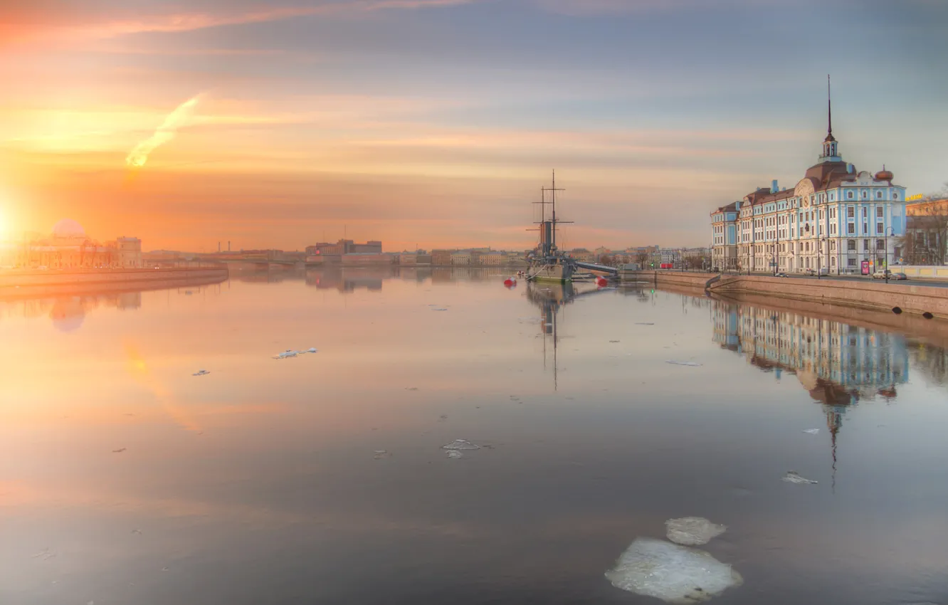 Фото обои лед, река, рассвет, Санкт-Петербург, Ed Gordeev