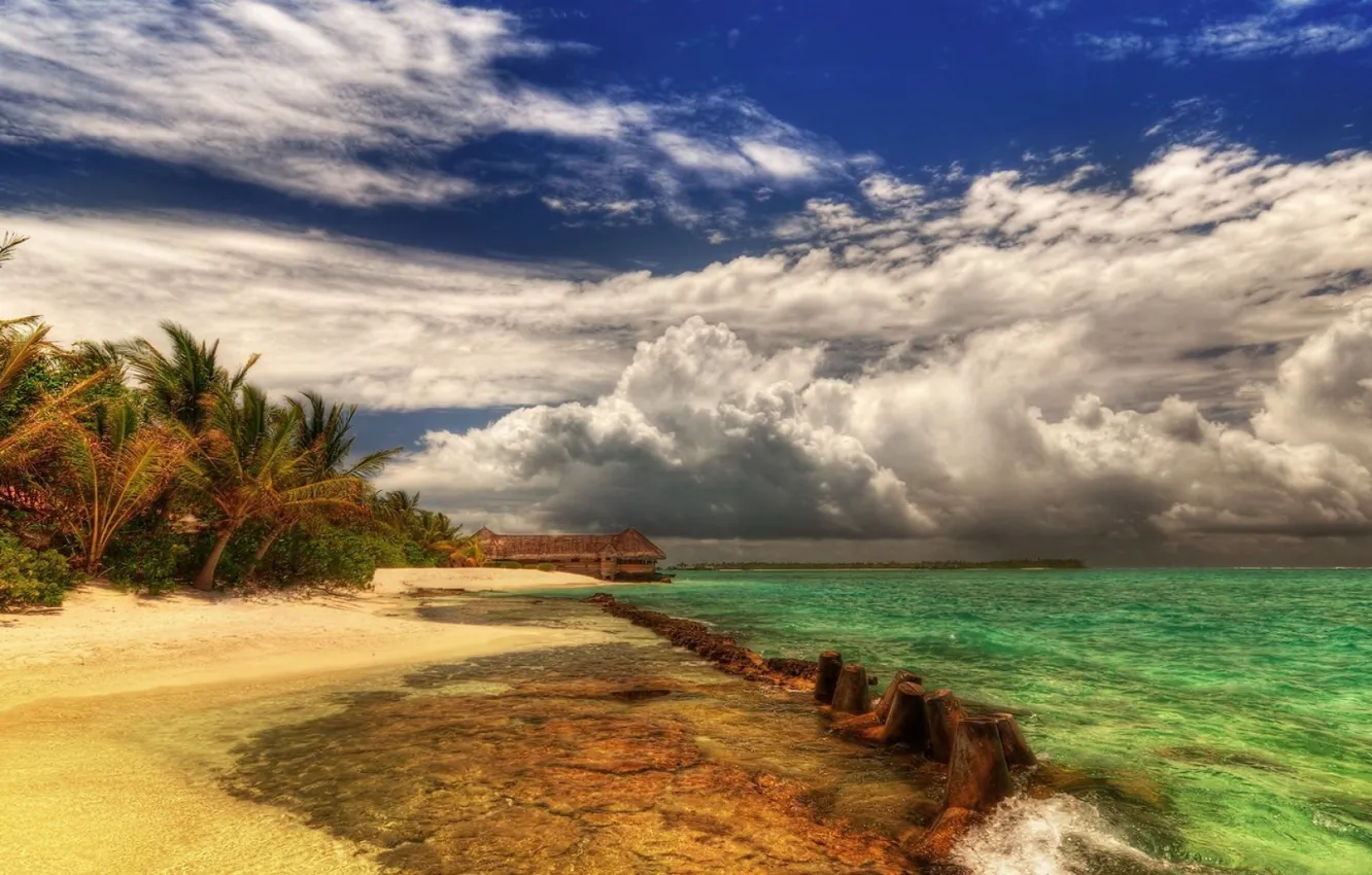 Фото обои песок, лето, облака, океан, остров, красота, простор, space