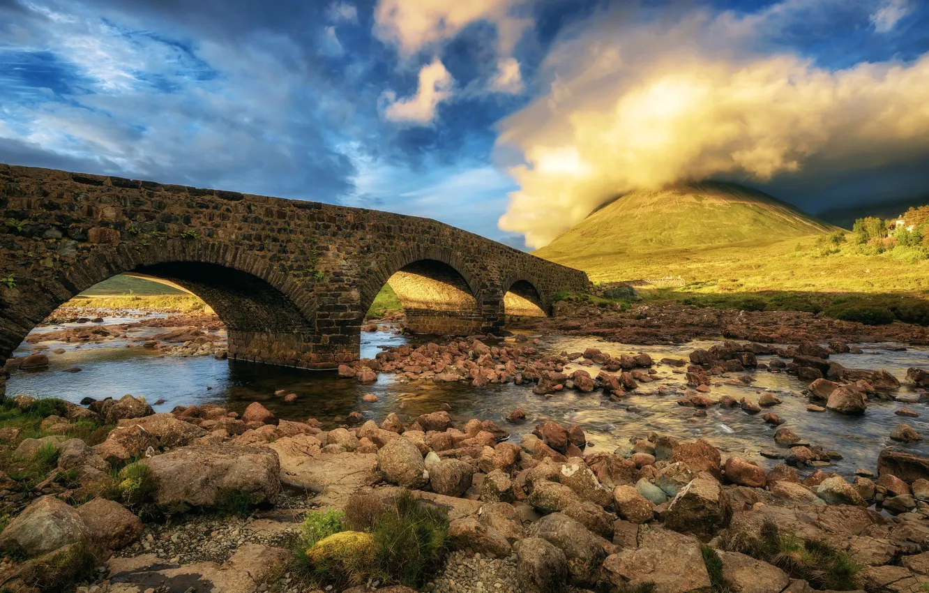 Фото обои мост, Шотландия, Scotland, Isle of Skye, Слигчейн
