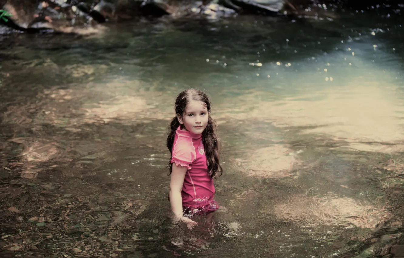 Фото обои лето, река, настроение, девочка
