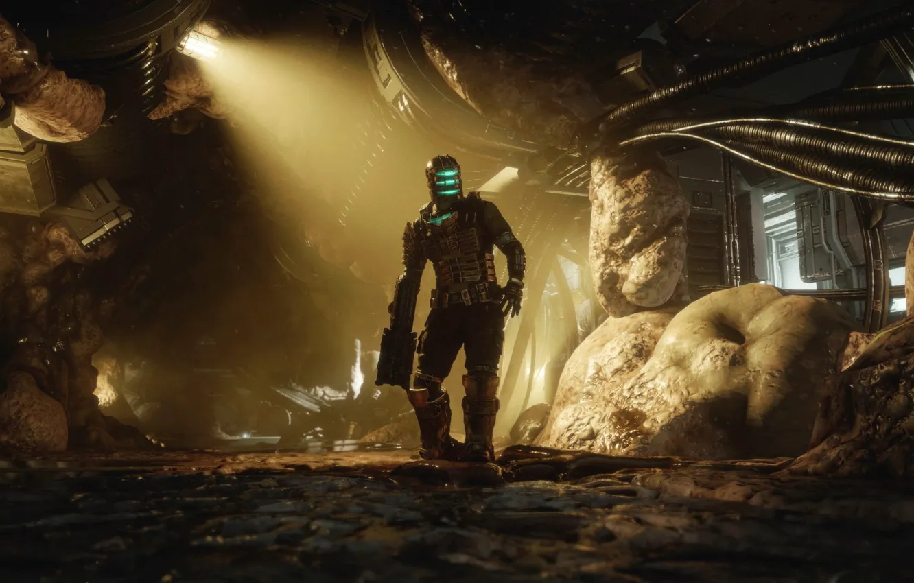 Фото обои horror, game, Electronic Arts, Isaac Clark, engineer suit, Dead Space Remake