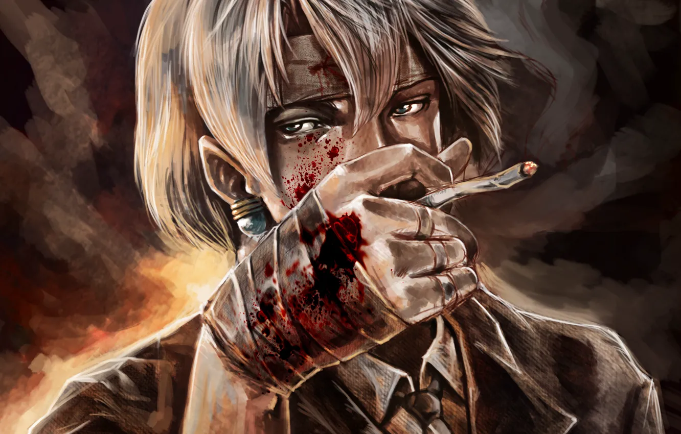 Фото обои dirt, blood, dress, cigarette, bandages