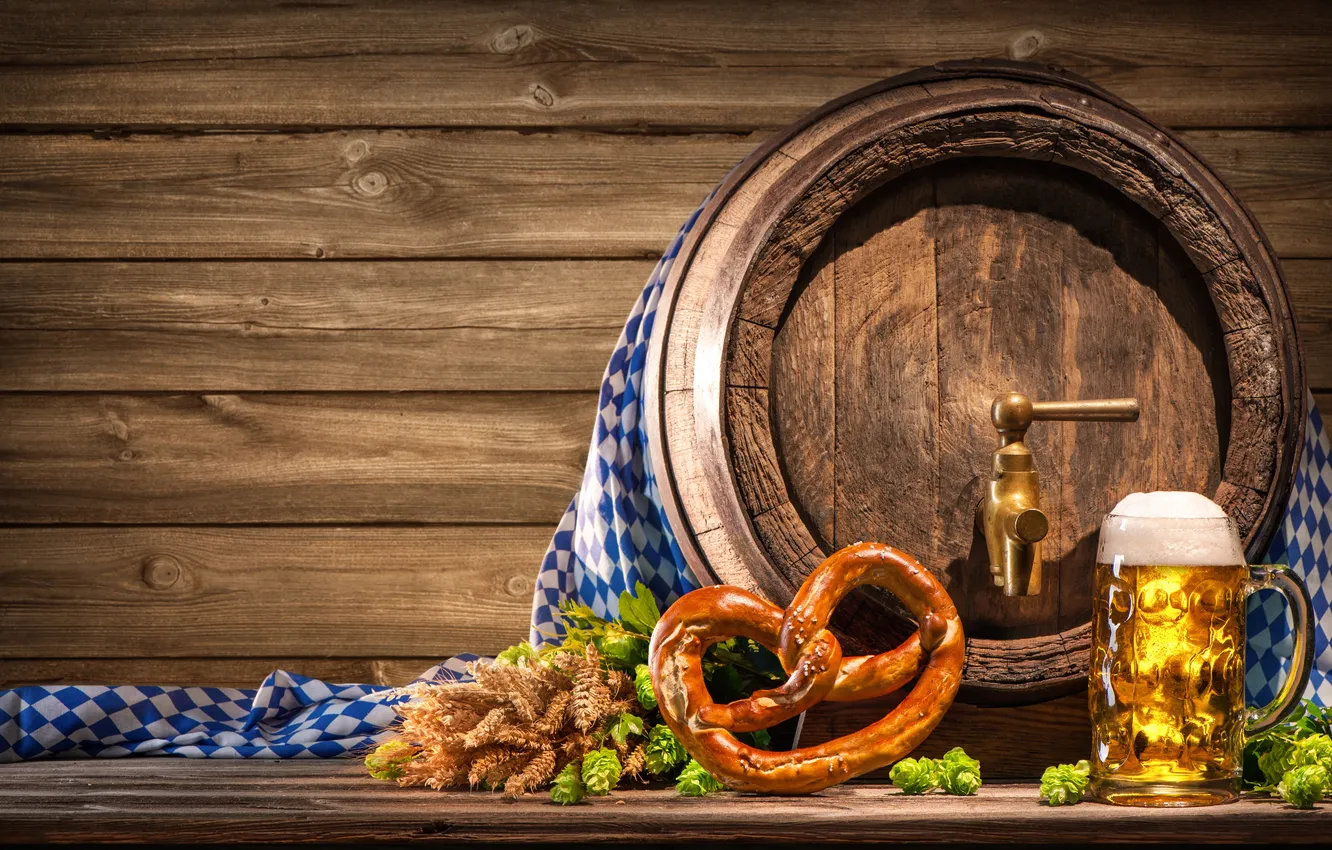 Фото обои beer, barrel, pretzel