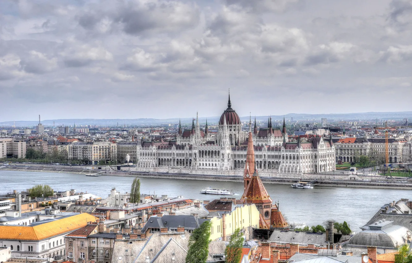 Фото обои река, дома, панорама, парламент, Венгрия, Будапешт
