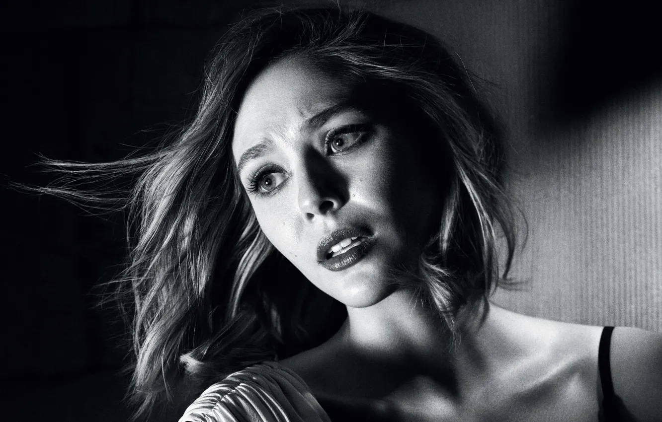 Фото обои фото, портрет, актриса, блондинка, черно-белое, Elizabeth Olsen, Элизабет Олсен