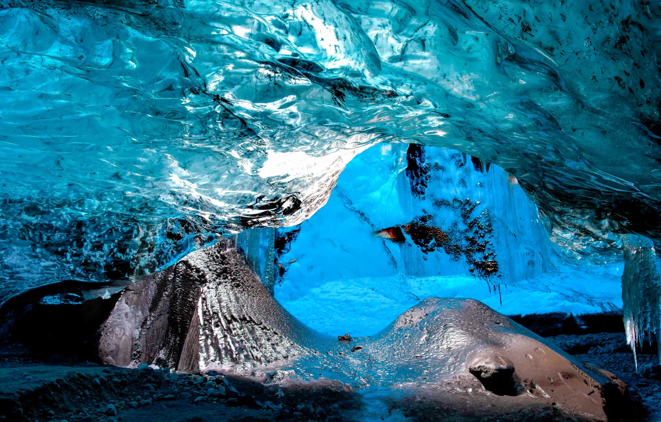 Фото обои холод, пещера, синий лед, Ледник Ватнайёкюдль