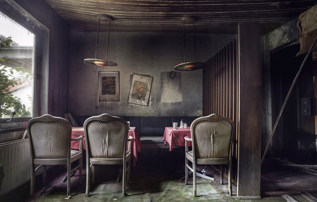 Фото обои restaurant, decay, Abandoned hotel