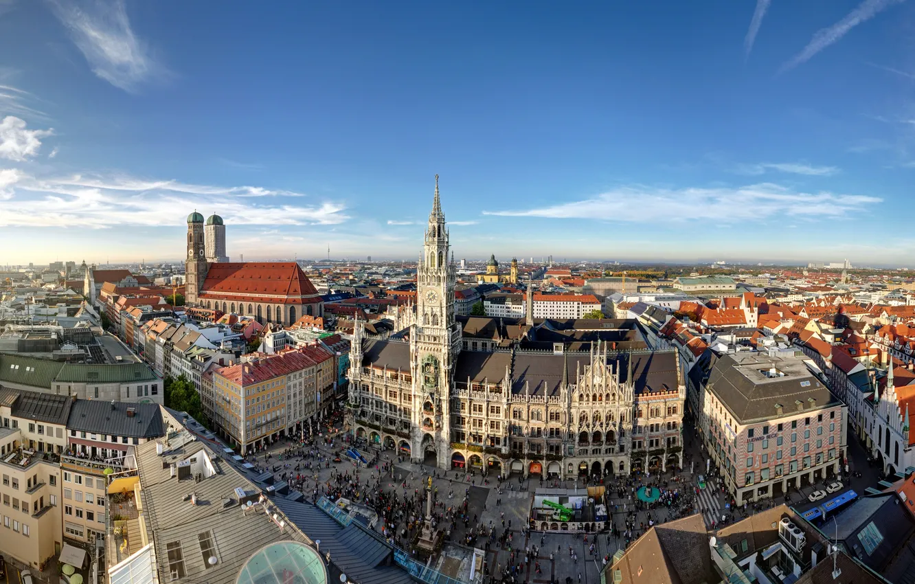 Фото обои люди, дома, Германия, площадь, вид сверху, дворец, Munich