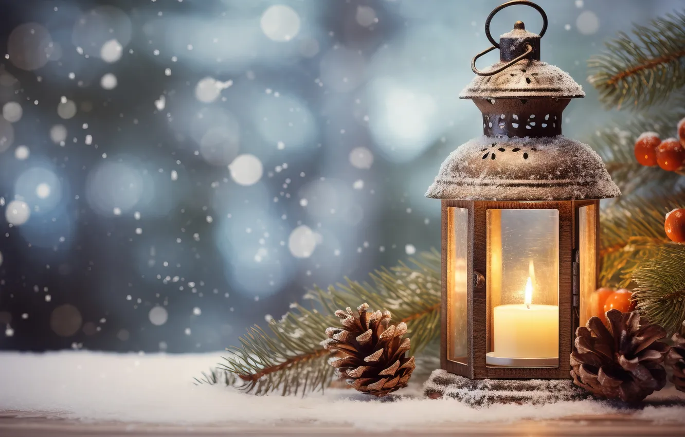 Фото обои зима, снег, ночь, Рождество, фонарь, Новый год, Christmas, night