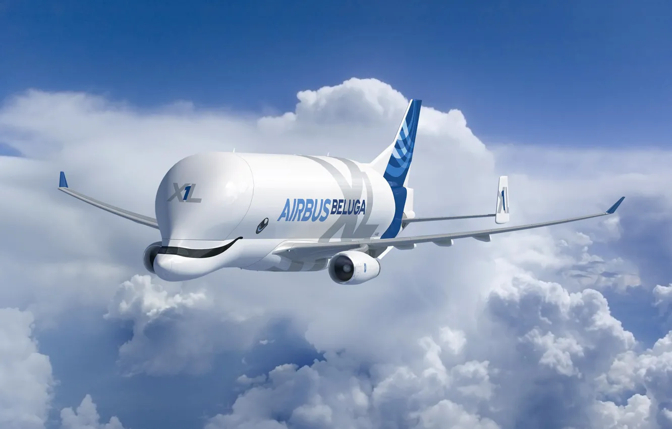 Фото обои самолет, Облака, самолёт, Грузовой, Airbus, Beluga, A300, Airbus Beluga